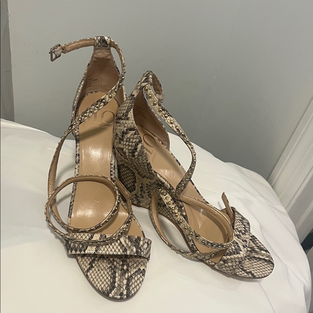 Jennifer Lopez Snakeskin Wedge Sandals